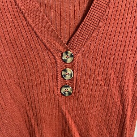 No Boundaries Womens Juniors Rust Orange Ribbed Popover Long Sleeve Blouse Small - Picture 3 of 5